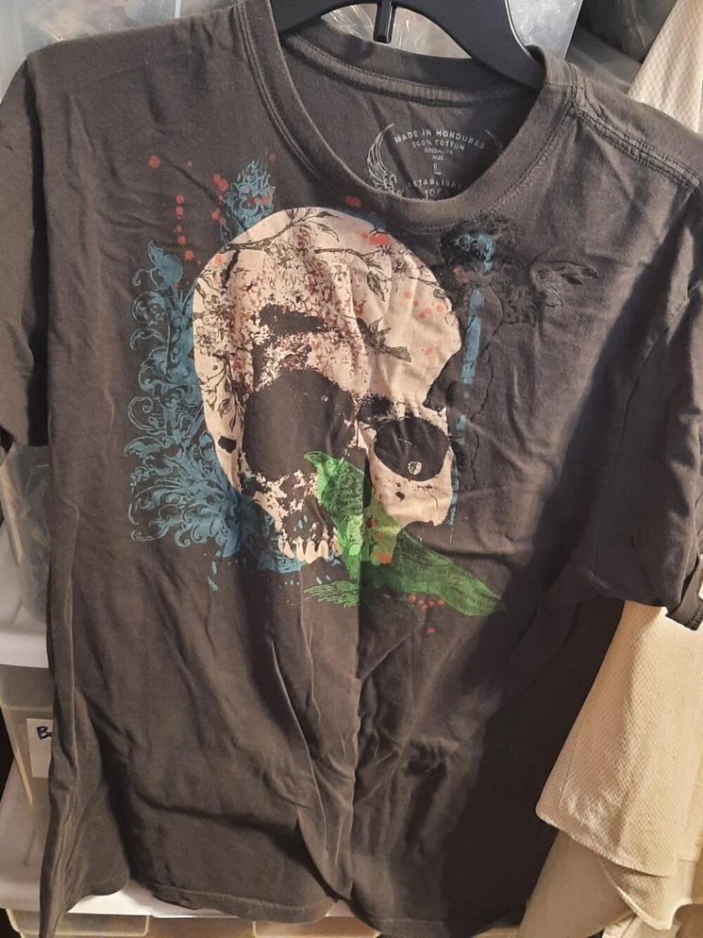 Vintage Men Printed Skull Black Graphic Size L